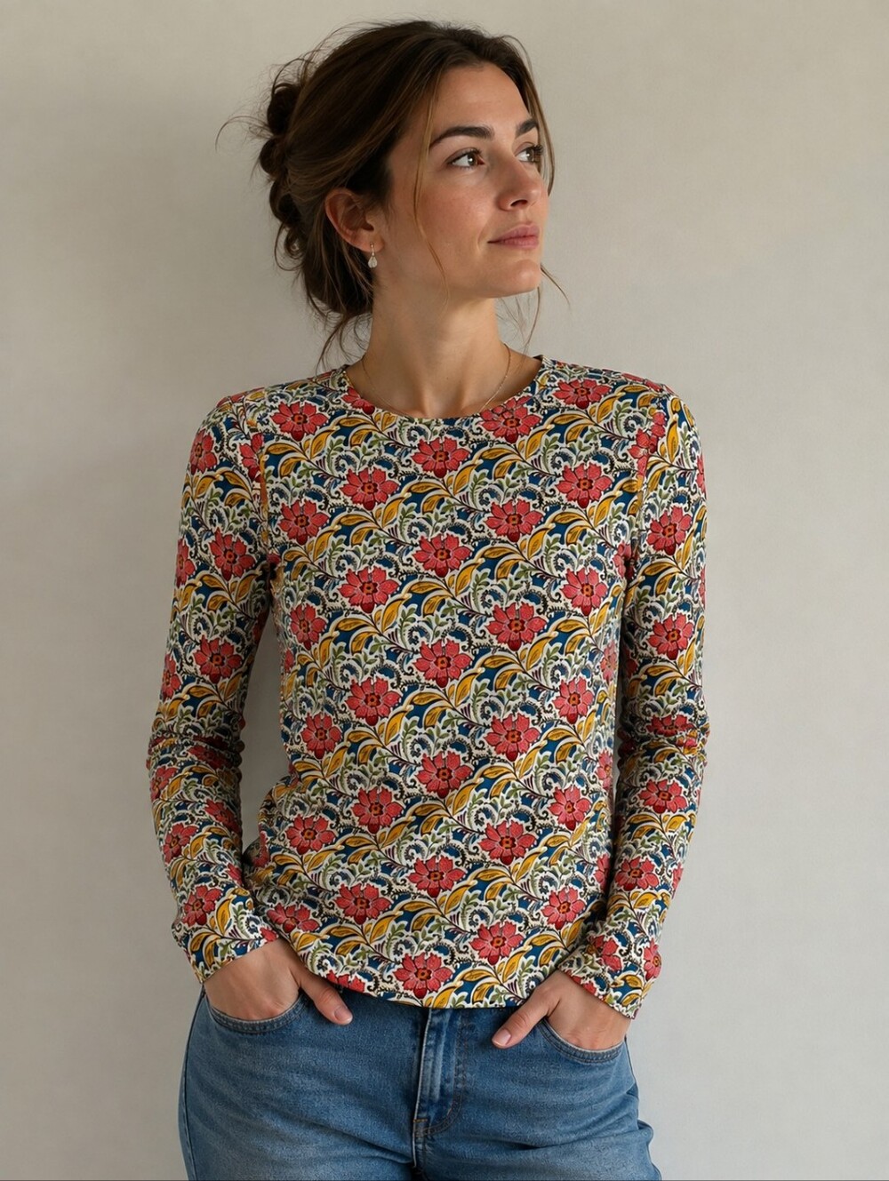 Talbots Petites Floral Print Long Sleeve Cotton Blend Top – Size SP
